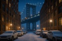 US Immigration Services, Kirberger PC, Brooklyn, NY, DUMBO, Manhattan Bridge in snow