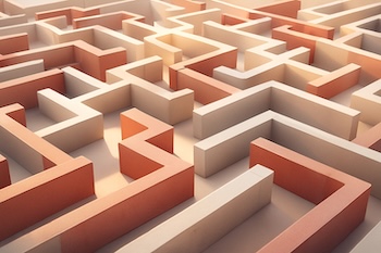 3D cream and red square labyrinth PERM labor certification